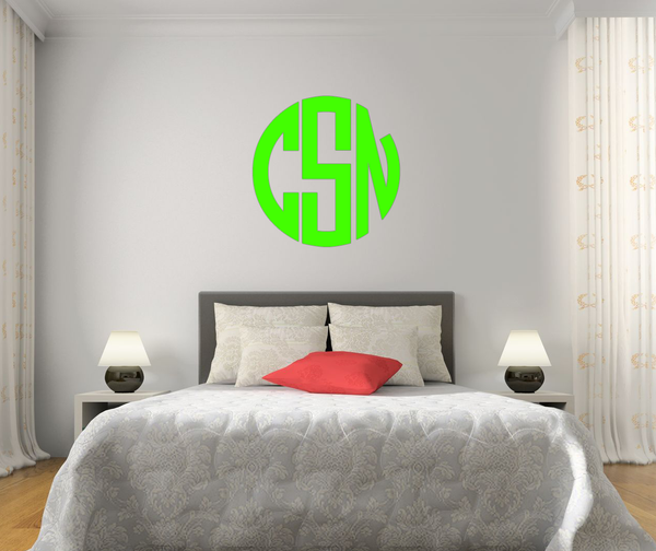 The Solid Lime Green Circle Monogram V1 Wall Decal