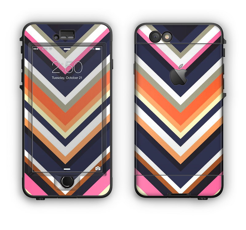The Solid Pink & Blue Colored Chevron Pattern Apple iPhone 6 Plus LifeProof Nuud Case Skin Set