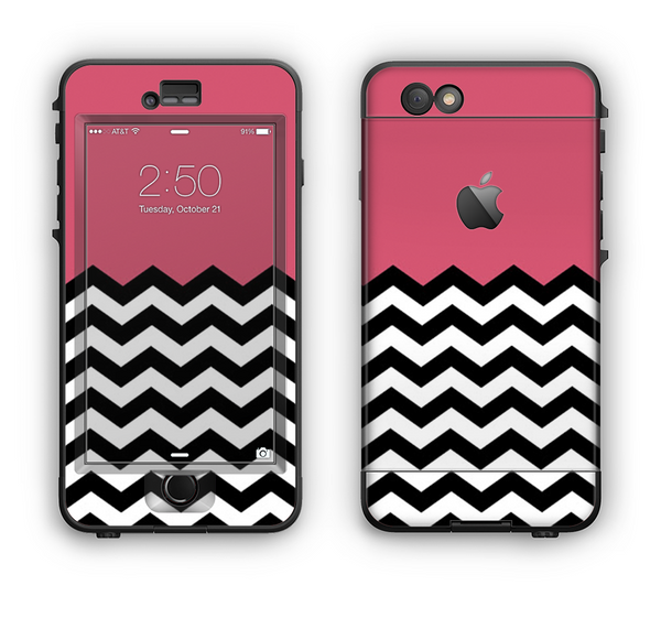 The Solid Pink with Black & White Chevron Pattern Apple iPhone 6 Plus LifeProof Nuud Case Skin Set
