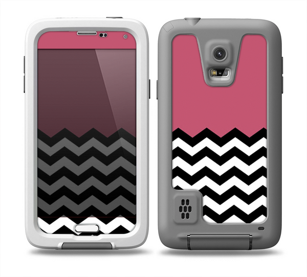 The Solid Pink with Black & White Chevron Pattern Skin Samsung Galaxy S5 frē LifeProof Case