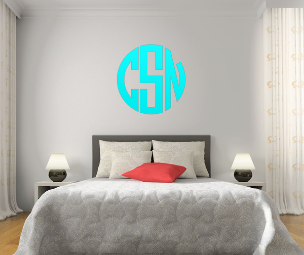 The Solid Turquoise Circle Monogram V1 Wall Decal