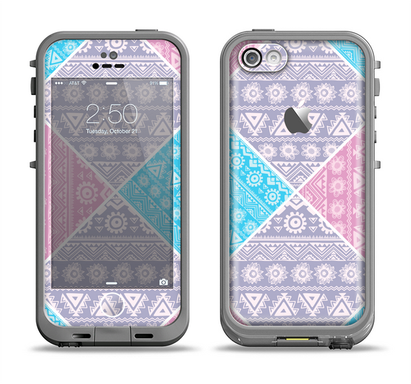 The Squared Pink & Blue Textile Patterns Apple iPhone 5c LifeProof Fre Case Skin Set