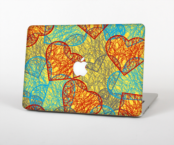 The Squiggly Red & Blue Hearts Over Yellow Skin Set for the Apple MacBook Air 13"