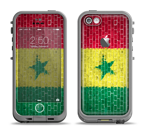 The Starred Green, Red and Yellow Brick Wall Apple iPhone 5c LifeProof Fre Case Skin Set