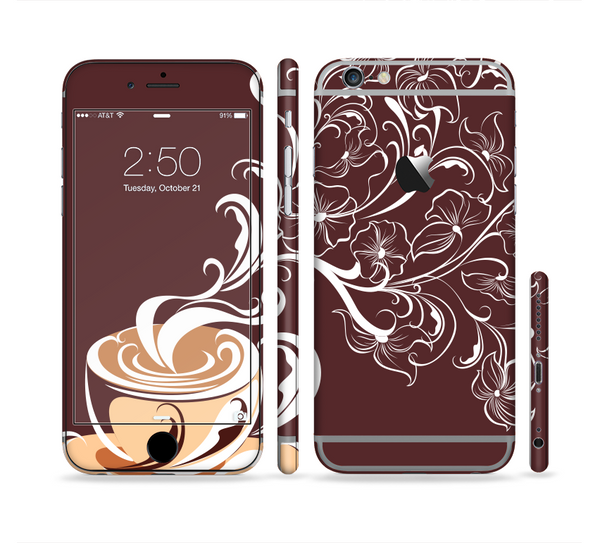 The Steaming Vector Coffee Floral Sectioned Skin Series for the Apple iPhone 6 Plus