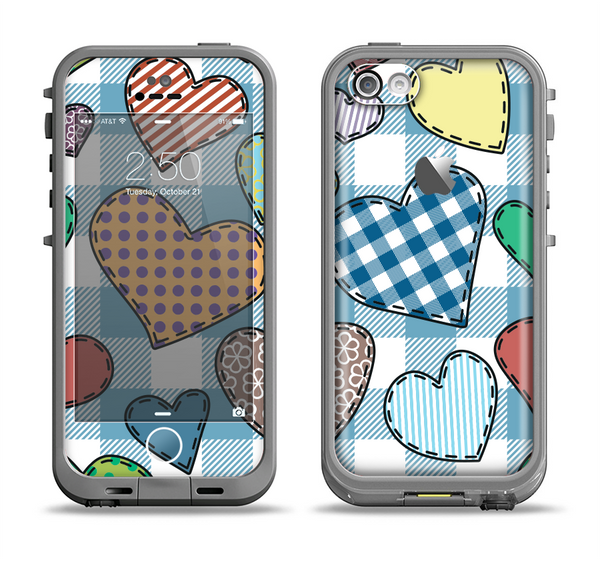 The Stitched Plaid Vector Fabric Hearts Apple iPhone 5c LifeProof Fre Case Skin Set