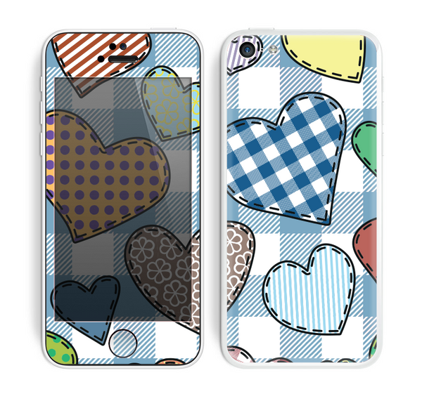 The Stitched Plaid Vector Fabric Hearts Skin for the Apple iPhone 5c