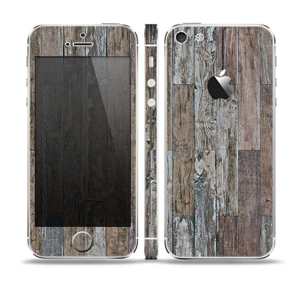 The Straight Aged Wood Planks Skin Set for the Apple iPhone 5