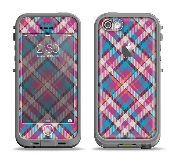 The Striped Vintage Pink & Blue Plaid Apple iPhone 5c LifeProof Fre Case Skin Set