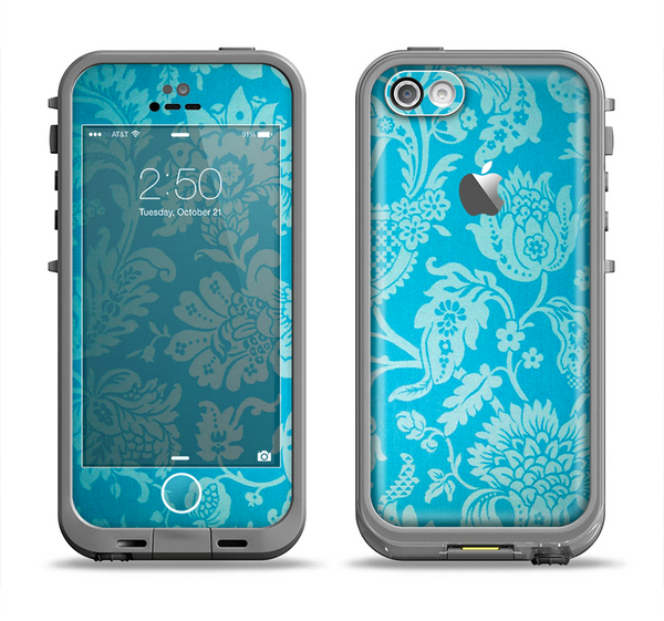 The Subtle Blue Floral Lace Pattern Apple iPhone 5c LifeProof Fre Case Skin Set