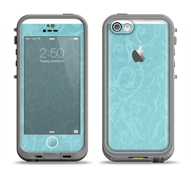 The Subtle Blue Floral Laced Apple iPhone 5c LifeProof Fre Case Skin Set