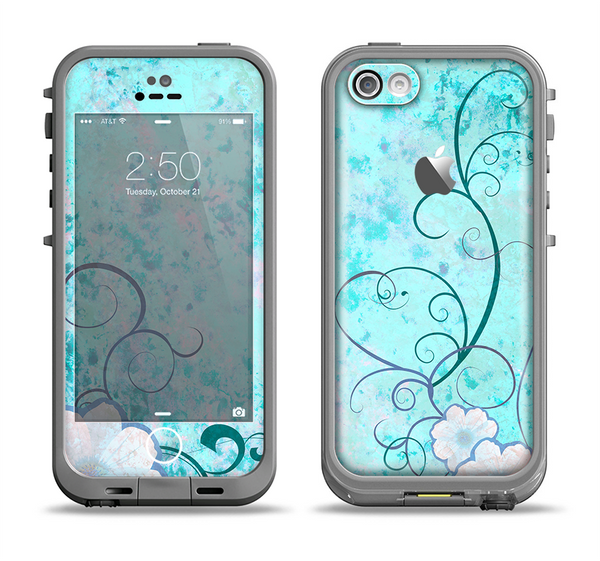 The Subtle Blue & Pink Grunge Floral Apple iPhone 5c LifeProof Fre Case Skin Set