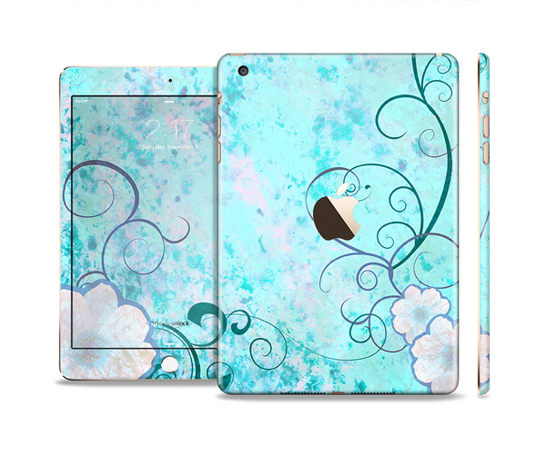 The Subtle Blue & Pink Grunge Floral Full Body Skin Set for the Apple iPad Mini 3