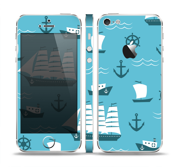 The Subtle Blue Ships and Anchors Skin Set for the Apple iPhone 5
