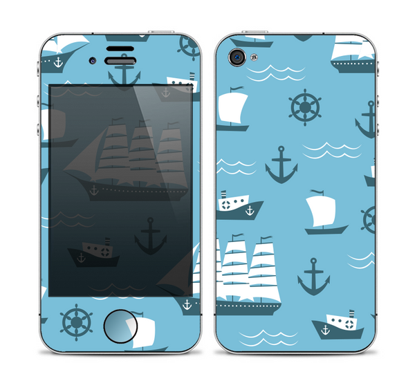 The Subtle Blue Ships and Anchors Skin for the Apple iPhone 4-4s