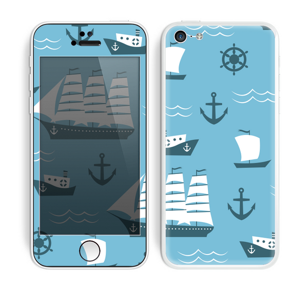 The Subtle Blue Ships and Anchors Skin for the Apple iPhone 5c