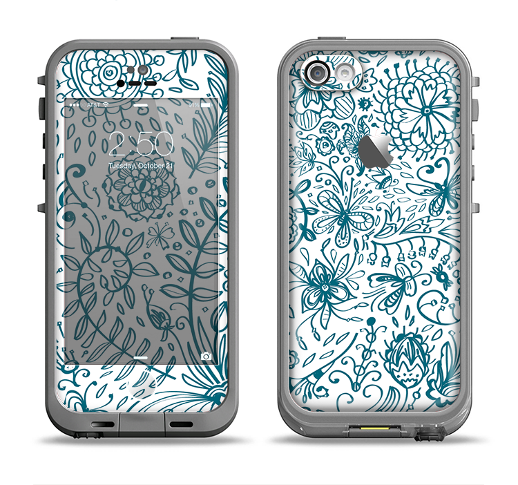 The Subtle Blue Sketched Lace Pattern V21 Apple iPhone 5c LifeProof Fre Case Skin Set