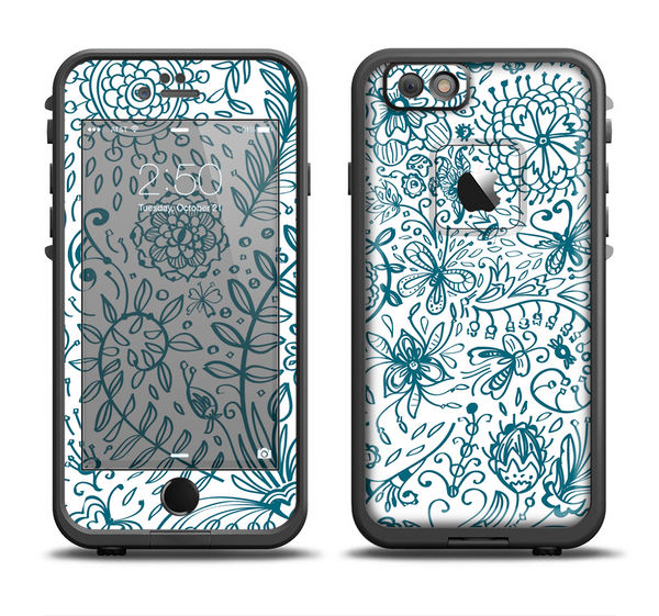 The Subtle Blue Sketched Lace Pattern V21 Apple iPhone 6/6s LifeProof Fre Case Skin Set