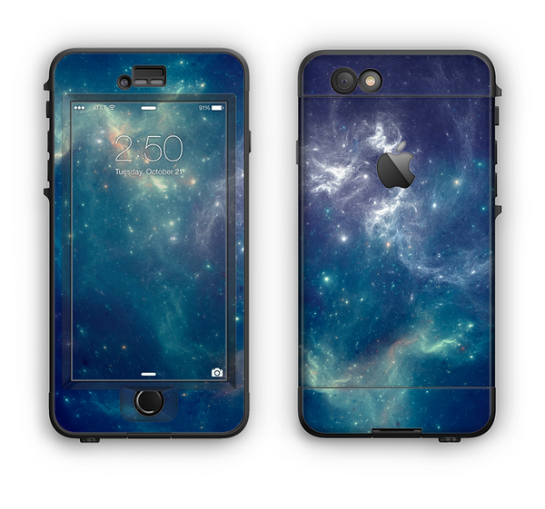 The Subtle Blue and Green Nebula Apple iPhone 6 Plus LifeProof Nuud Case Skin Set
