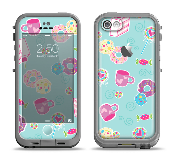 The Subtle Blue with Pink Treats Apple iPhone 5c LifeProof Fre Case Skin Set