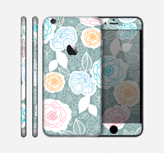 The Subtle Gray & White Floral Illustration Skin for the Apple iPhone 6 Plus