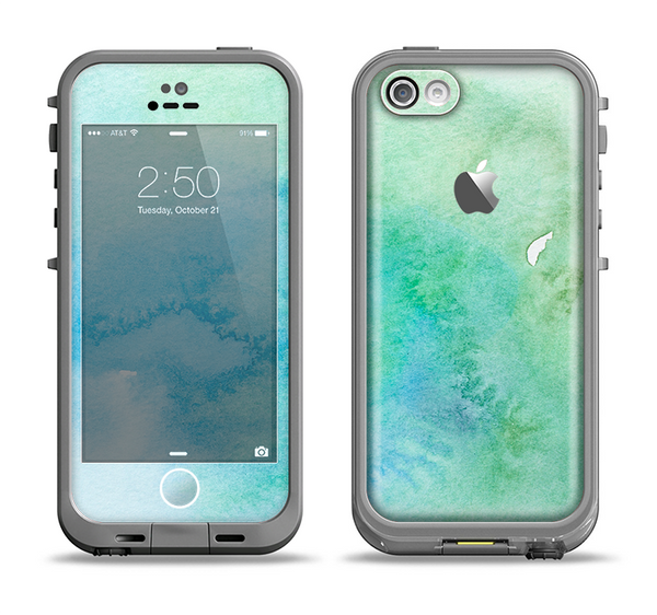The Subtle Green & Blue Watercolor Apple iPhone 5c LifeProof Fre Case Skin Set
