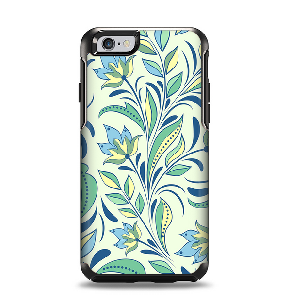 The Subtle Green Floral Vector Pattern Apple iPhone 6 Otterbox Symmetry Case Skin Set