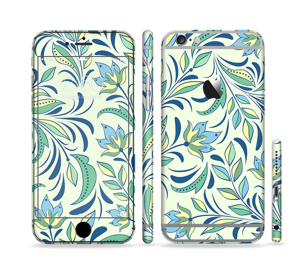 The Subtle Green Floral Vector Pattern Sectioned Skin Series for the Apple iPhone 6 Plus
