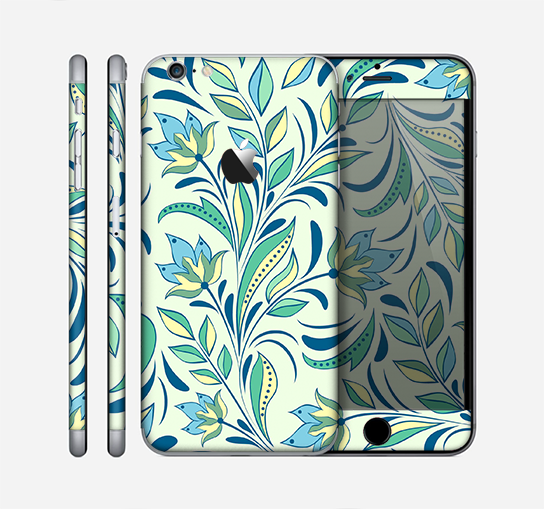 The Subtle Green Floral Vector Pattern Skin for the Apple iPhone 6 Plus