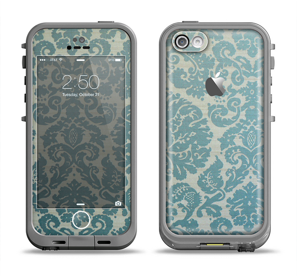 The Subtle Green Lace Pattern Apple iPhone 5c LifeProof Fre Case Skin Set