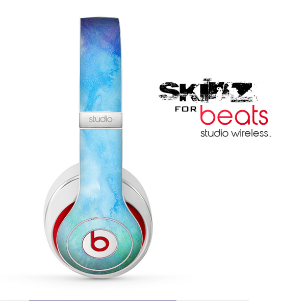 The Subtle Green & Blue Watercolor V2 Skin for the Beats by Dre Studio Wireless Headphones