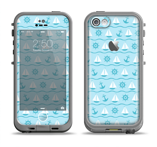 The Subtle Nautical Sailing Pattern Apple iPhone 5c LifeProof Fre Case Skin Set