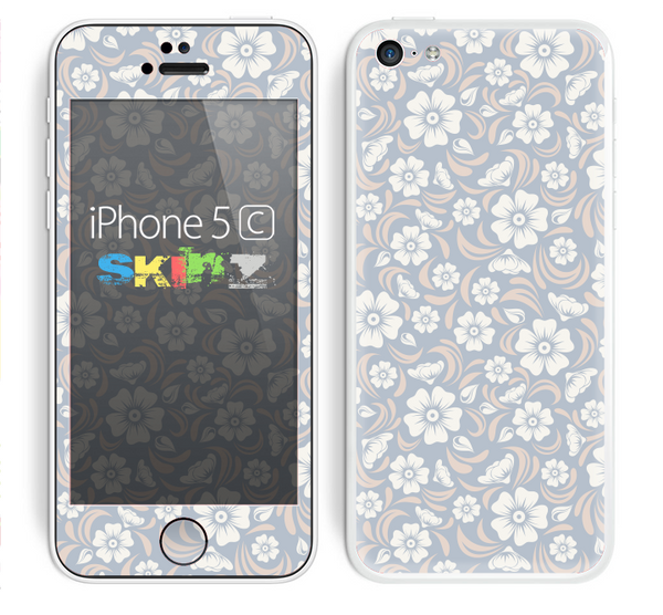 The Subtle White and Blue Floral Laced V32 Skin for the Apple iPhone 5c