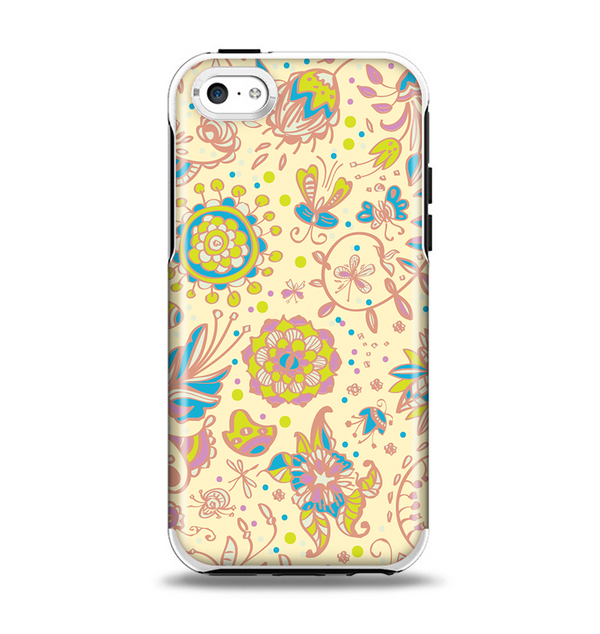 The Subtle Yellow & Pink Sketched Lace Patterns v21 Apple iPhone 5c Otterbox Symmetry Case Skin Set