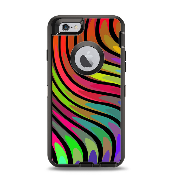 The Swirled Neon Abstract Lines Apple iPhone 6 Otterbox Defender Case Skin Set