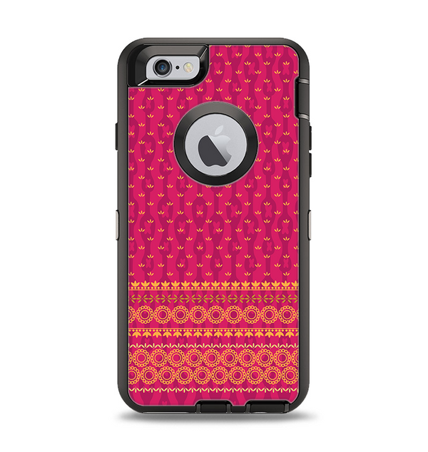 The Tall Pink & Orange Floral Vector Pattern Apple iPhone 6 Otterbox Defender Case Skin Set