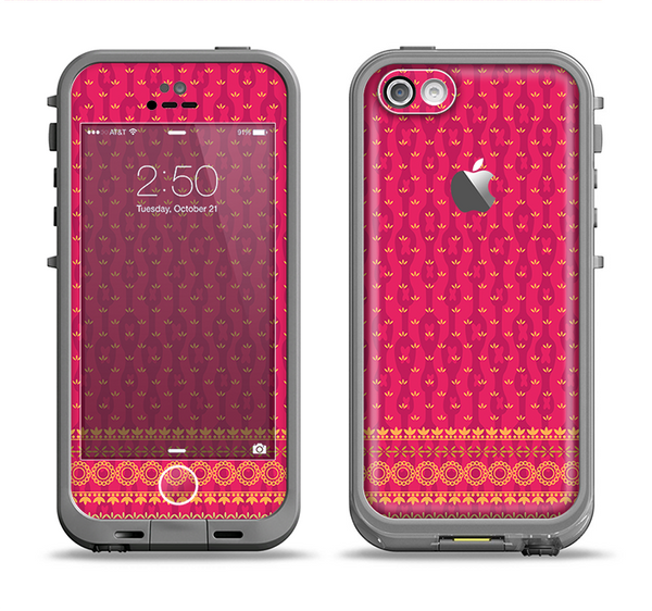 The Tall Pink & Orange Vintage Pattern Apple iPhone 5c LifeProof Fre Case Skin Set