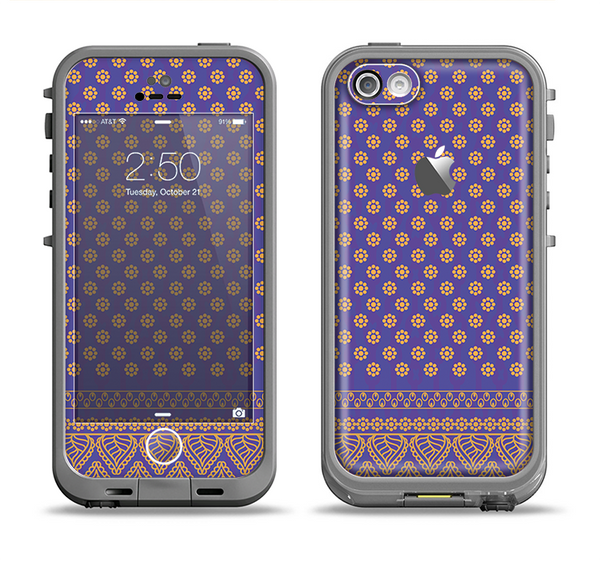 The Tall Purple & Orange Vintage Pattern Apple iPhone 5c LifeProof Fre Case Skin Set