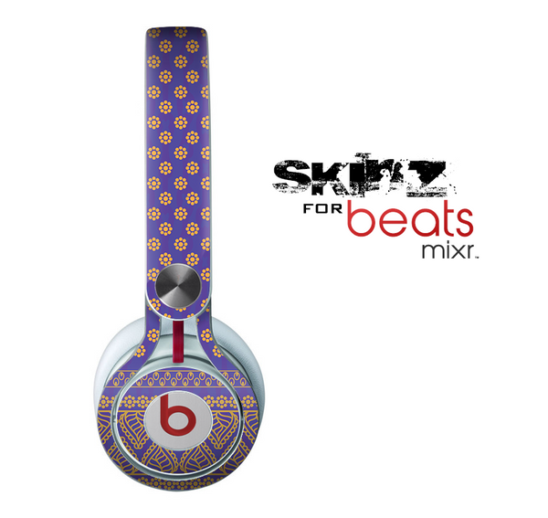 The Tall Purple & Orange Vintage Pattern Skin for the Beats by Dre Mixr Headphones