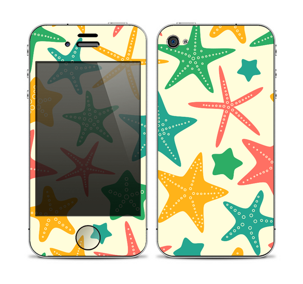The Tan And Colorful Vector StarFish Skin for the Apple iPhone 4-4s