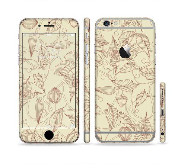 The Tan & Brown Floral Laced Pattern Sectioned Skin Series for the Apple iPhone 6 Plus