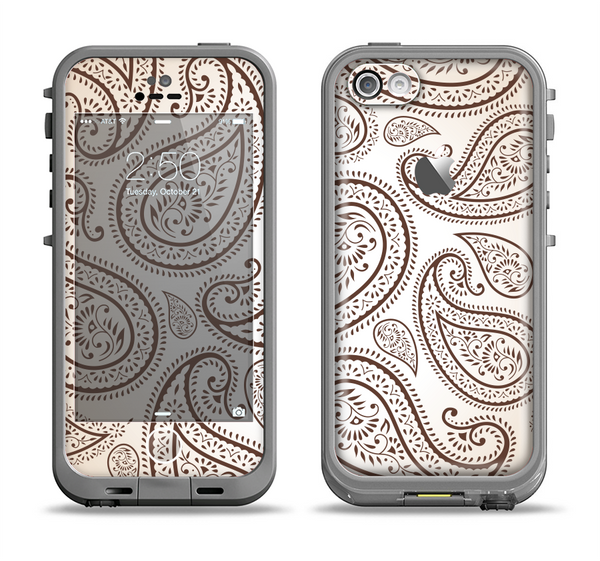 The Tan Highlighted Paisley Pattern Apple iPhone 5c LifeProof Fre Case Skin Set