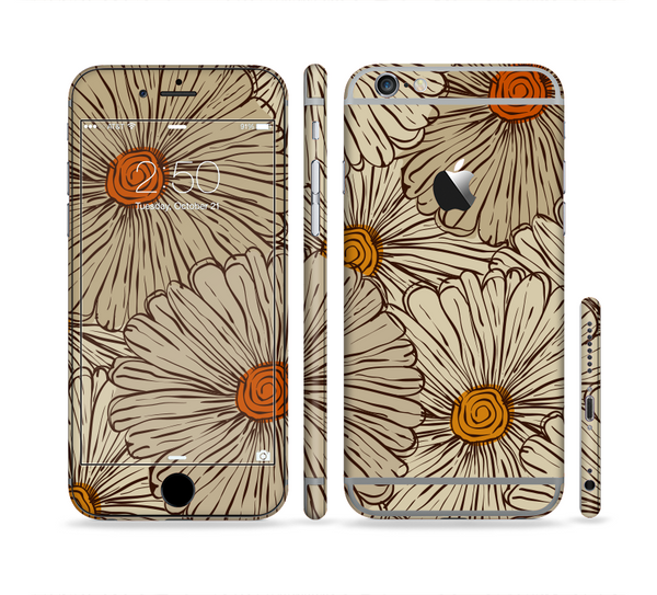 The Tan & Orange Tipped Flowers Pattern Sectioned Skin Series for the Apple iPhone 6