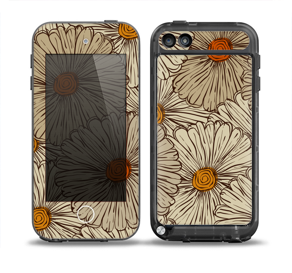 The Tan & Orange Tipped Flowers Pattern Skin for the iPod Touch 5th Generation frē LifeProof Case