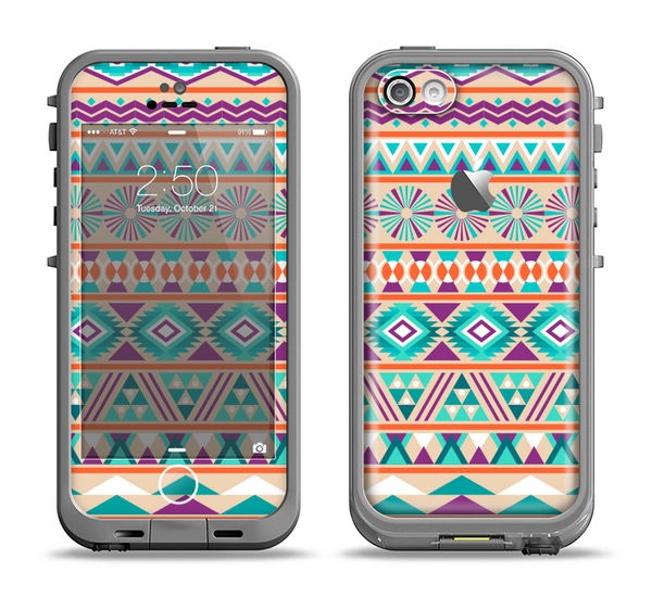 The Tan & Teal Aztec Pattern V4 Apple iPhone 5c LifeProof Fre Case Skin Set