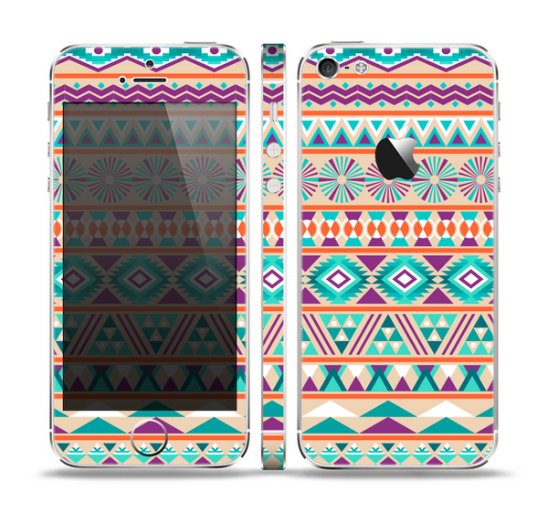 The Tan & Teal Aztec Pattern V4 Skin Set for the Apple iPhone 5