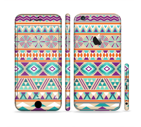 The Tan & Teal Aztec Pattern V4 Sectioned Skin Series for the Apple iPhone 6
