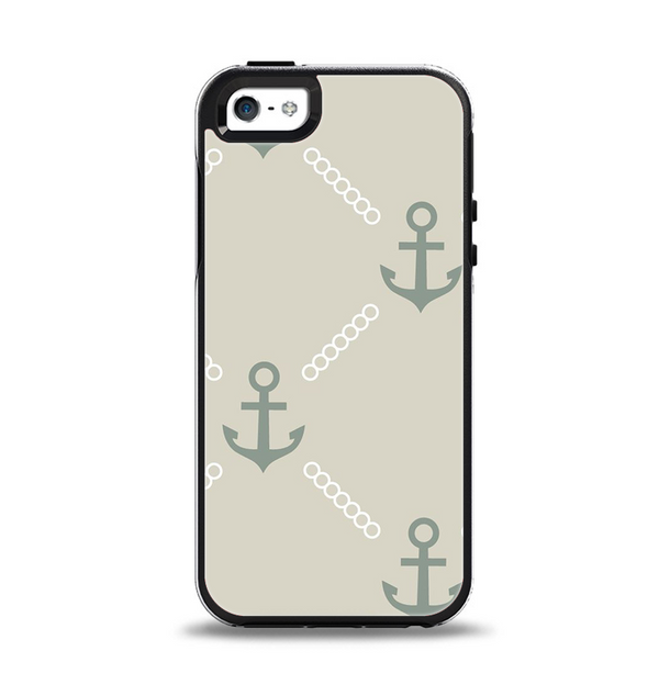 The Tan Vintage Solid Color Anchor Linked Apple iPhone 5-5s Otterbox Symmetry Case Skin Set
