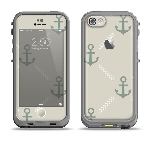The Tan Vintage Solid Color Anchor Linked Apple iPhone 5c LifeProof Fre Case Skin Set