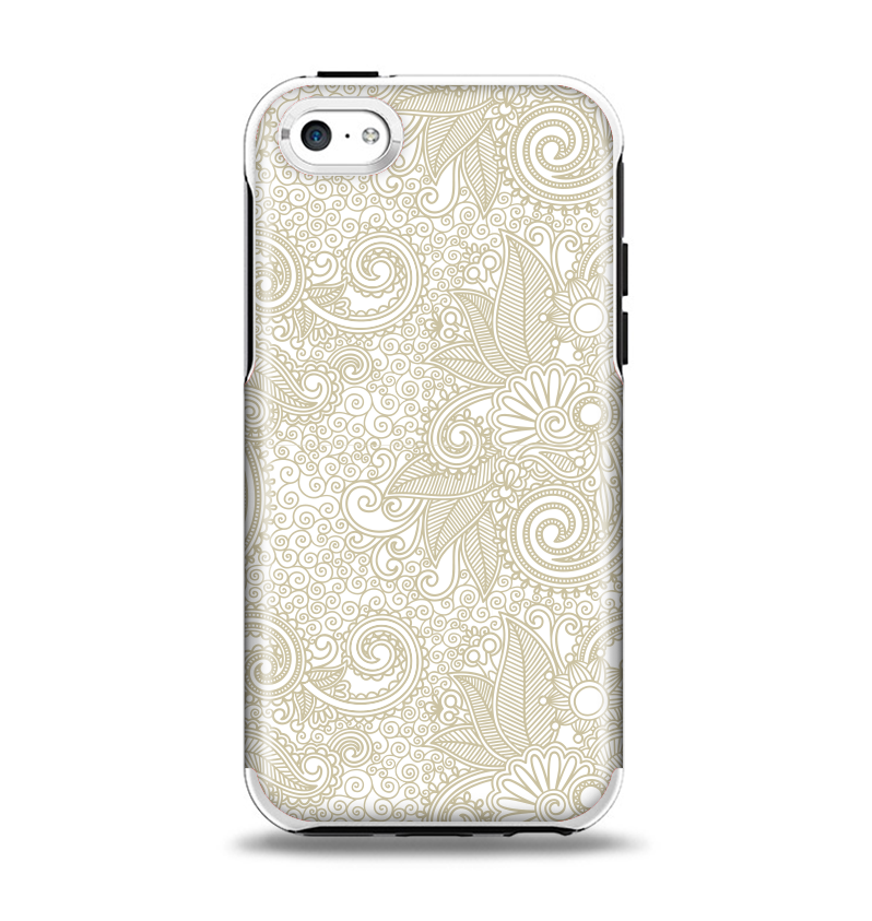 The Tan & White Vintage Floral Pattern Apple iPhone 5c Otterbox Symmetry Case Skin Set